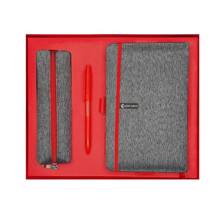 ست دفتر یادداشت و جامدادی پدیده نقش بسته 3 عددی قرمز